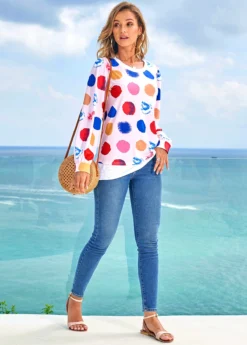 Rainbow Color Polka Dot Long Sleeve T Shirt -LICA Clothing Shop 278316 P 16281654911453