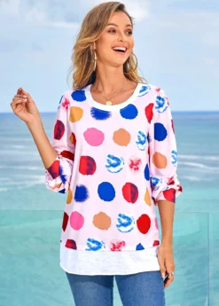 Rainbow Color Polka Dot Long Sleeve T Shirt