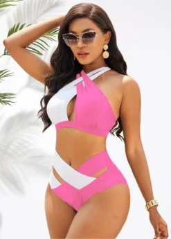 Cross Halter Contrast High Waist Bikini Set -LICA Clothing Shop 279299 P 16260707690652