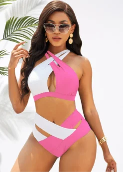 Cross Halter Contrast High Waist Bikini Set -LICA Clothing Shop 279299 P 16260707694403