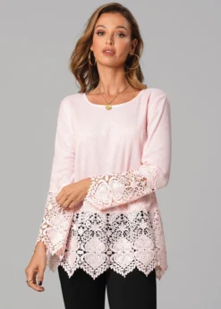 Lace Stitching Round Neck Long Sleeve Valentines T Shirt -LICA Clothing Shop 279697 P 16293735623913