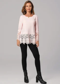 Lace Stitching Round Neck Long Sleeve Valentines T Shirt -LICA Clothing Shop 279697 P 16293735626344