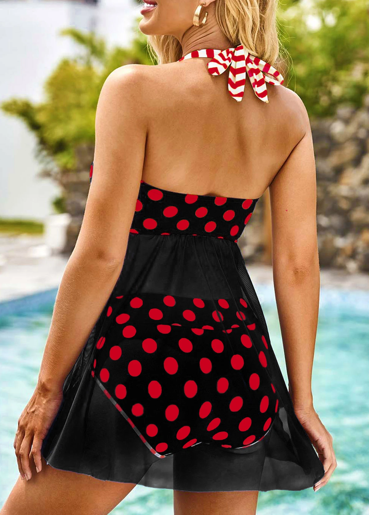 Polka Dot Striped Halter Swimdress And Panty 2 Polka Dot Striped Halter Swimdress And Panty - Image 2