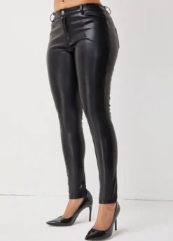Skinny Solid Button Detail Leather Pants -LICA Clothing Shop 281582 P 16298025004522