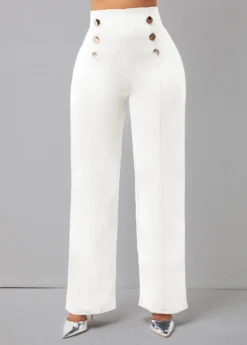 Double Breasted Solid High Waisted Pants
