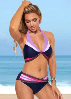 Navy Blue Color Block Tie Back Bikini Set -LICA Clothing Shop 285968 P 16371357120372