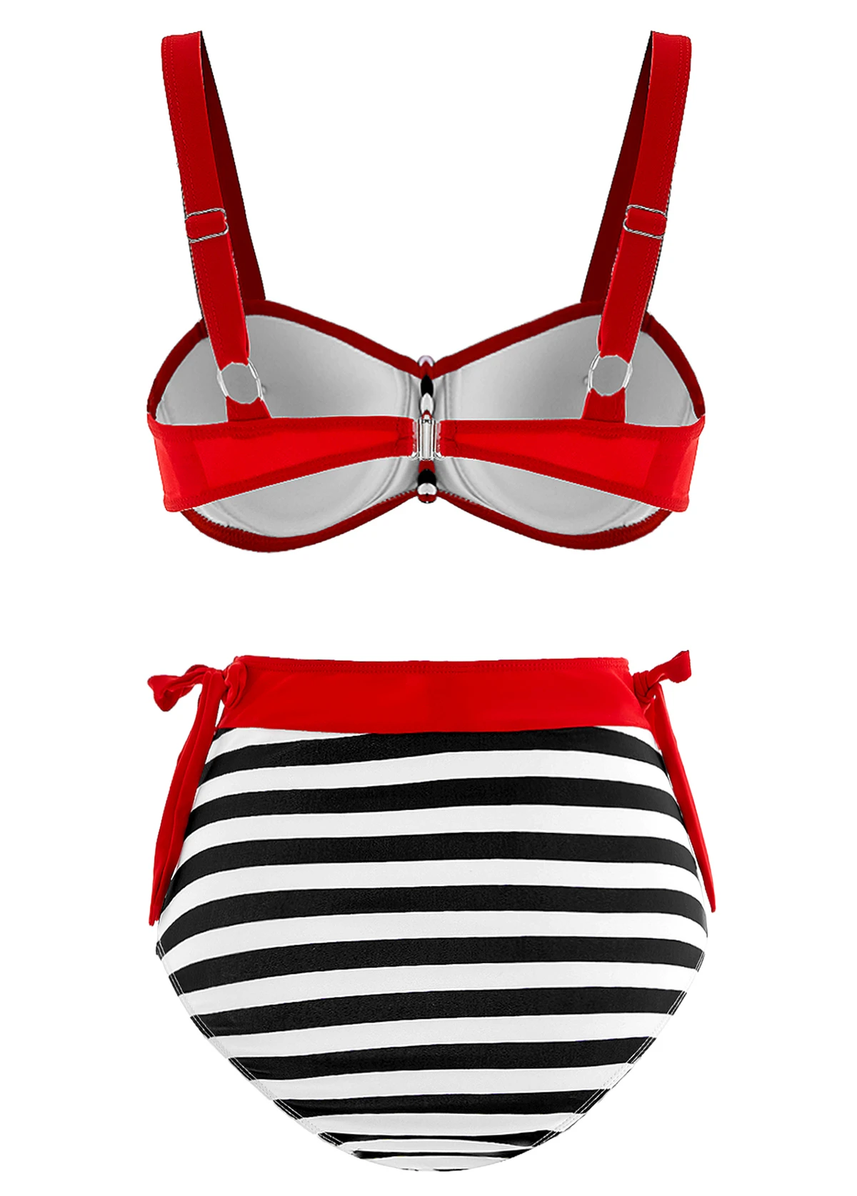 High Waisted Stripe Print Color Block Bikini Set 2 High Waisted Stripe Print Color Block Bikini Set - Image 2
