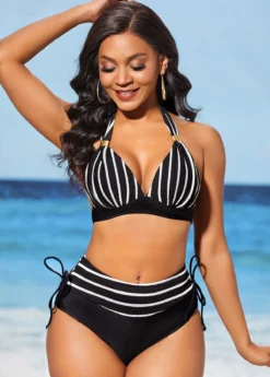 Stripe Print Black Tie Back Bikini Set 9 Stripe Print Black Tie Back Bikini Set -LICA Clothing Shop 288992 P 16372200640843