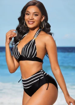 Stripe Print Black Tie Back Bikini Set 8 Stripe Print Black Tie Back Bikini Set -LICA Clothing Shop 288992 P 16372200646922
