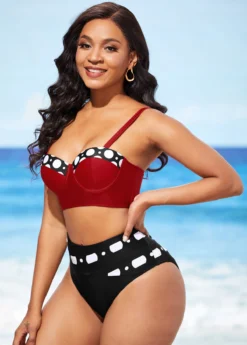 High Waisted Color Block Polka Dot Bikini Set -LICA Clothing Shop 289002 P 16424152201092