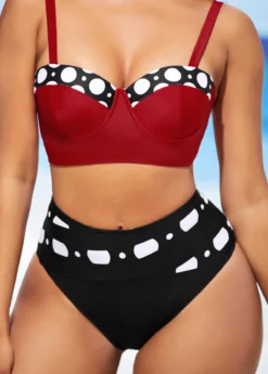 High Waisted Color Block Polka Dot Bikini Set -LICA Clothing Shop 289002 P 16424152204473