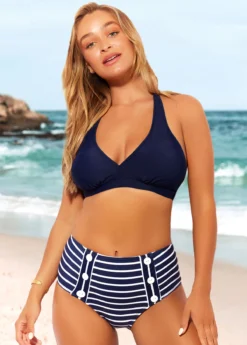 Striped Nautical Halter Navy Blue Bikini Set -LICA Clothing Shop 289079 P 16478488021848