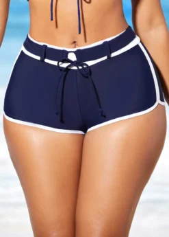Navy Blue Mid Waist Drawstring Front Bikini Set -LICA Clothing Shop 289087 P 16376437150355