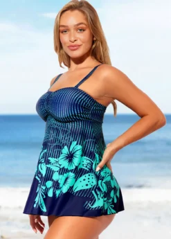Floral Print Wide Strap Cyan Swimdress And Panty -LICA Clothing Shop 289165 P 16433542730562