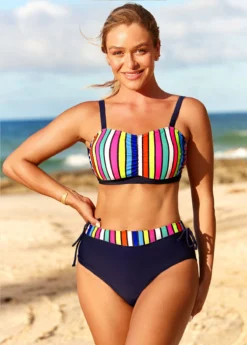 Rainbow Color High Waisted Striped Bikini Set