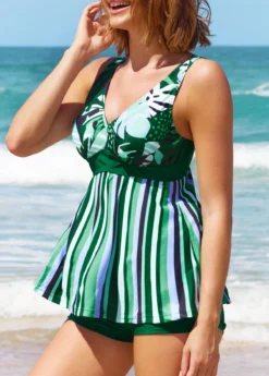 Dark Green Striped Wide Strap Tankini Set 10 Dark Green Striped Wide Strap Tankini Set -LICA Clothing Shop 289321 P 16435258594446