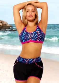 High Waist Geometric Print Black Bikini Set -LICA Clothing Shop 289542 P 16388814471100