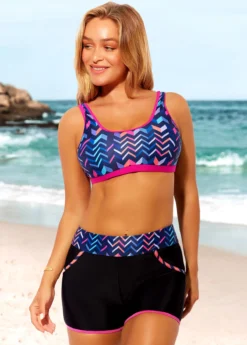 High Waist Geometric Print Black Bikini Set