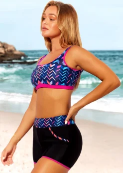 High Waist Geometric Print Black Bikini Set -LICA Clothing Shop 289542 P 16388814476982