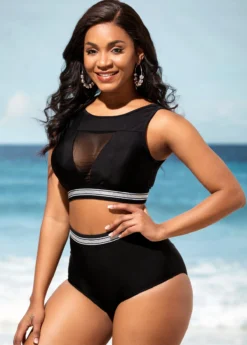High Waisted Black Mesh Stitching Bikini Set -LICA Clothing Shop 290243 P 16381850447972