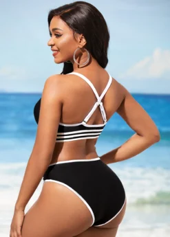Black Contrast Stitch Cross Strap Bikini Set -LICA Clothing Shop 290262 P 16381851976032
