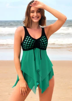 Tie Front Cyan Asymmetric Hem Swimdress And Panty -LICA Clothing Shop 290423 P 16551697732485