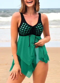 Tie Front Cyan Asymmetric Hem Swimdress And Panty -LICA Clothing Shop 290423 P 16551697735844