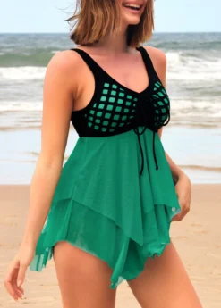 Tie Front Cyan Asymmetric Hem Swimdress And Panty -LICA Clothing Shop 290423 P 16551697738972