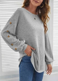 Decorative Button Long Sleeve Light Grey T Shirt 7 Decorative Button Long Sleeve Light Grey T Shirt -LICA Clothing Shop 290598 P 1636512613184
