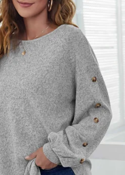 Decorative Button Long Sleeve Light Grey T Shirt 9 Decorative Button Long Sleeve Light Grey T Shirt -LICA Clothing Shop 290598 P 1636512614588
