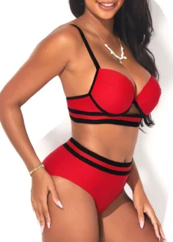 Webbing Mid Waist Deep Red Bikini Set -LICA Clothing Shop 291210 P 16413520762553