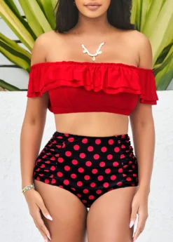 Polka Dot High Waist Flounce Red Smocked Bikini Set -LICA Clothing Shop 291211 P 16466490779013