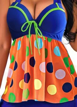 Rainbow Color Polka Dot Bowknot Halter Swimdress And Pantskirt -LICA Clothing Shop 291485 P 16427291708075