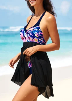 Floral Print Black Asymmetric Hem Swimdress And Panty -LICA Clothing Shop 291523 P 16408512183772