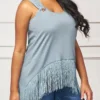 Tassel Dusty Blue Metal Ring Detail T Shirt