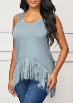 Tassel Dusty Blue Metal Ring Detail T Shirt 6 Tassel Dusty Blue Metal Ring Detail T Shirt -LICA Clothing Shop 291769 P 16399958694662