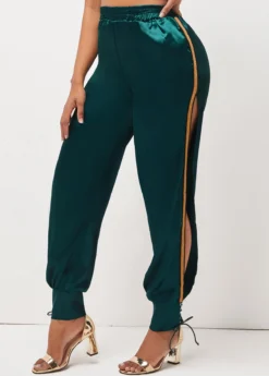 Dark Green Lace Up Side Slit Pants -LICA Clothing Shop 292156 P 16383551471972