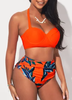 High Waisted Tropical Print Orange Bikini Set 7 High Waisted Tropical Print Orange Bikini Set -LICA Clothing Shop 292438 P 16456187798033