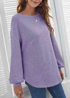 Decorative Button Long Sleeve Purple T Shirt -LICA Clothing Shop 292470 P 1637830804238