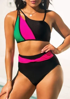 High Waisted Black Contrast Bikini Set