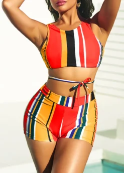 High Waisted Stripe Print Multi Color Bikini Set -LICA Clothing Shop 292625 P 16424101364023