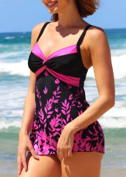 Leaf Print Twist Front Hot Pink Swimdress And Panty 8 Leaf Print Twist Front Hot Pink Swimdress And Panty -LICA Clothing Shop 293904 P 16424215726922