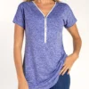 Short Sleeve Purplish Blue Quarter Zip T Shirt