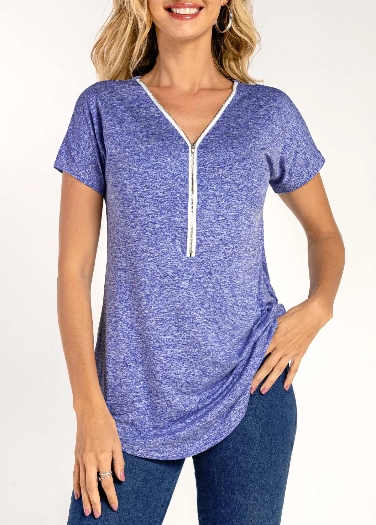 Short Sleeve Purplish Blue Quarter Zip T Shirt 1 Short Sleeve Purplish Blue Quarter Zip T Shirt