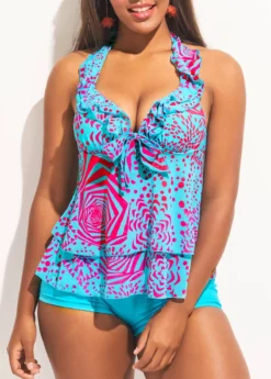 Layered Hem Light Blue Halter Tankini Set 6 Layered Hem Light Blue Halter Tankini Set -LICA Clothing Shop 295685 P 16474926313232