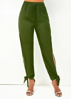 Side Slit Drawstring Waist Army Green Pants -LICA Clothing Shop 297294 P 16444593624632