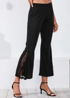 Lace Stitching Mid Waist Black Flare Pants -LICA Clothing Shop 299653 P 16519179255652
