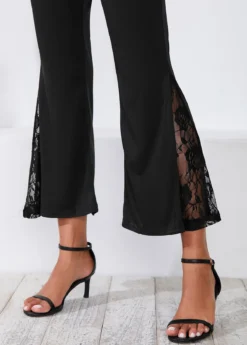 Lace Stitching Mid Waist Black Flare Pants -LICA Clothing Shop 299653 P 16519179257453