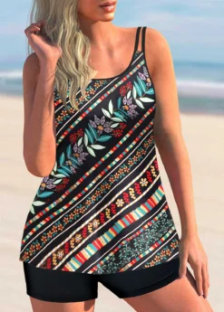 Floral Print Double Straps Multi Color Tankini Set 5 Floral Print Double Straps Multi Color Tankini Set -LICA Clothing Shop 299893 P 1646898599809