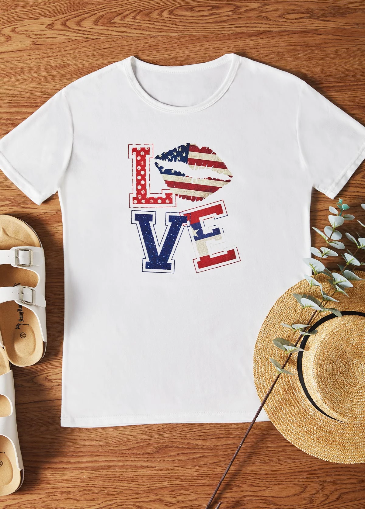 American Flag Print Round Neck White T Shirt 1 American Flag Print Round Neck White T Shirt
